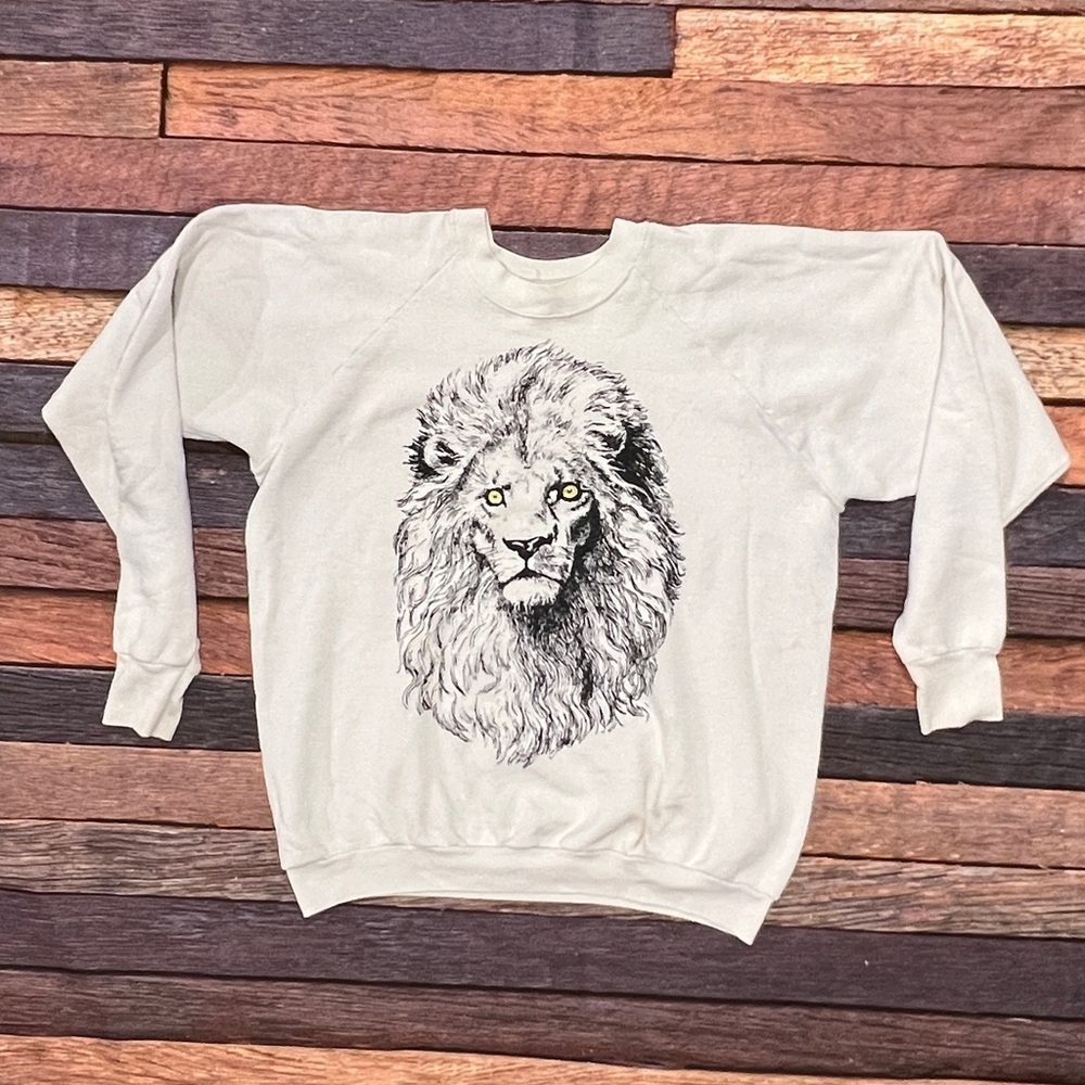 Vintage 80s Lion Animal Print Wildlife Outdoor Lions 1980s Sweatshirt
